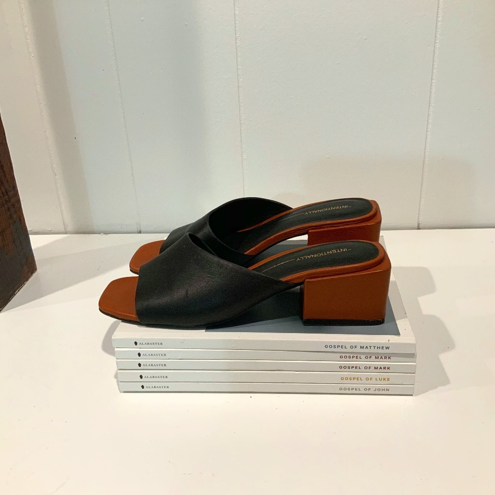 Black Square Heel Slides